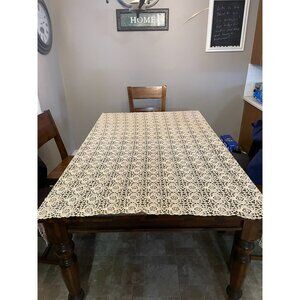 Vintage Crochet Tablecloth Used Beige